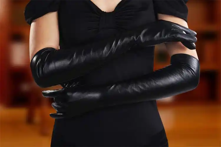 皮手套女式冬长款过肘加厚羊皮保暖修手臂套开车羊皮手套长薄