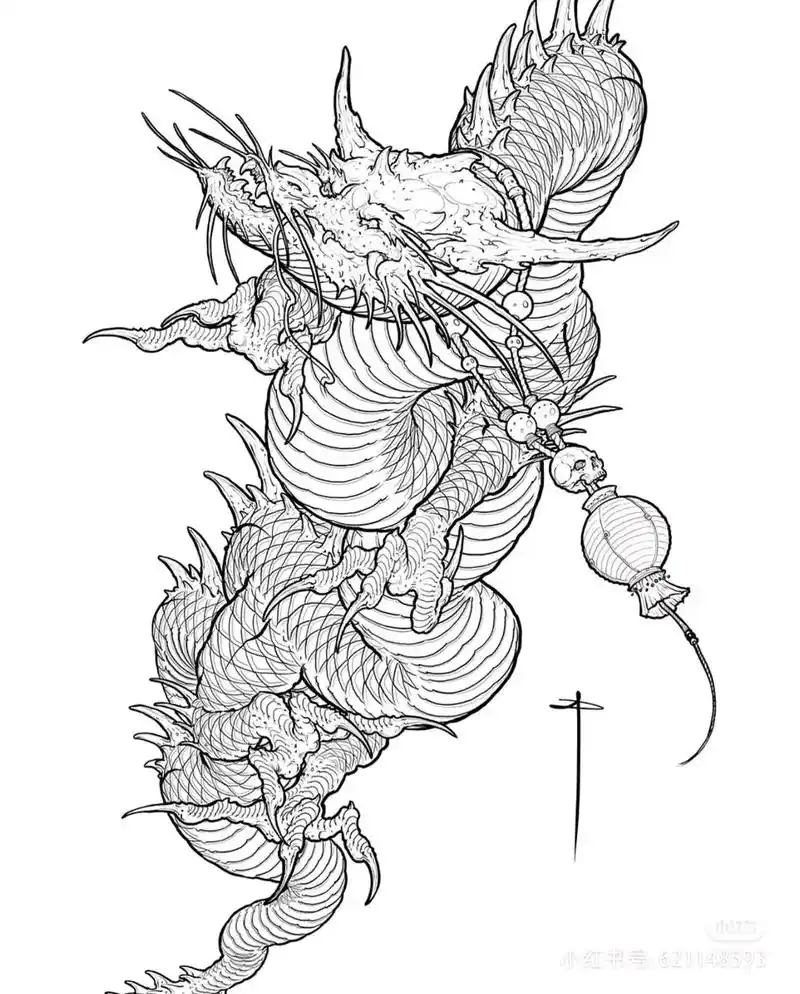 经典手绘龙纹身手稿
