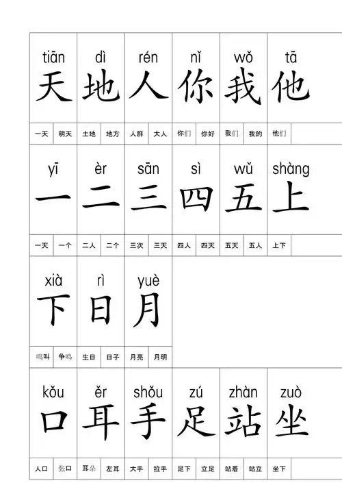 人教小学语文一年级上册生字表一带拼音可做生字卡