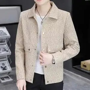 春夏薄款男士外套青年翻领夹克上衣男装休闲修身潮流痞帅暗花夹克