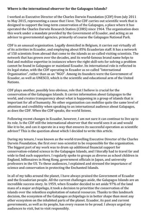 fired from the charles darwin foundation, a public spat ensued