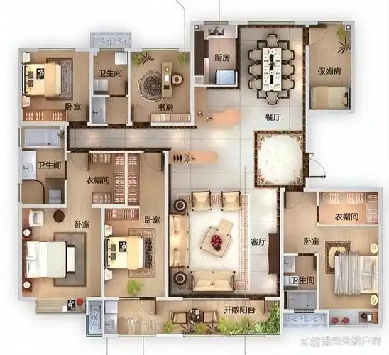 288平米为成员较多的大家庭量身定制的六房大平层,你喜欢么?