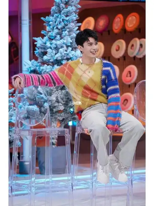 吴磊同款拼接毛衣