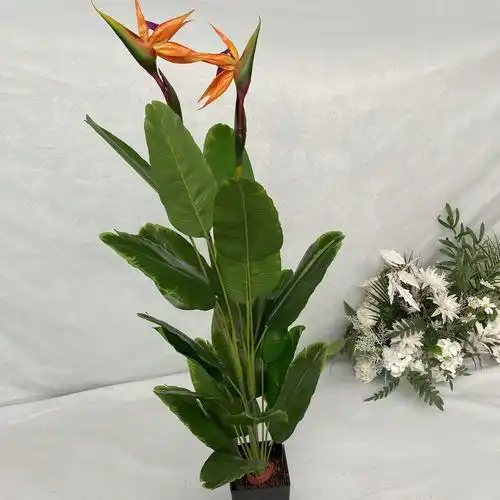 天堂鸟单双头仿真花 8叉龟背带盆绿植盆栽室内摆放人造花-阿里巴巴