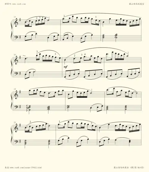 钢琴谱 - 梁祝(简化版,钢琴谱)