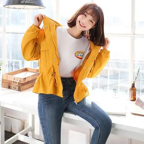 韩都衣舍2019韩版女装春装宽松百搭连帽学生chic短外套女or8438槿