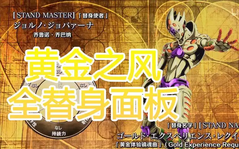 jojo的奇妙冒险黄金之风全替身能力面板剪辑展示