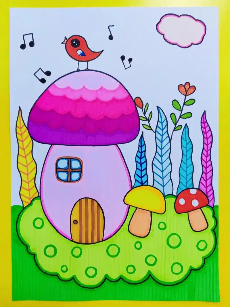 蘑菇房子#跟我一起学画画  - 抖音