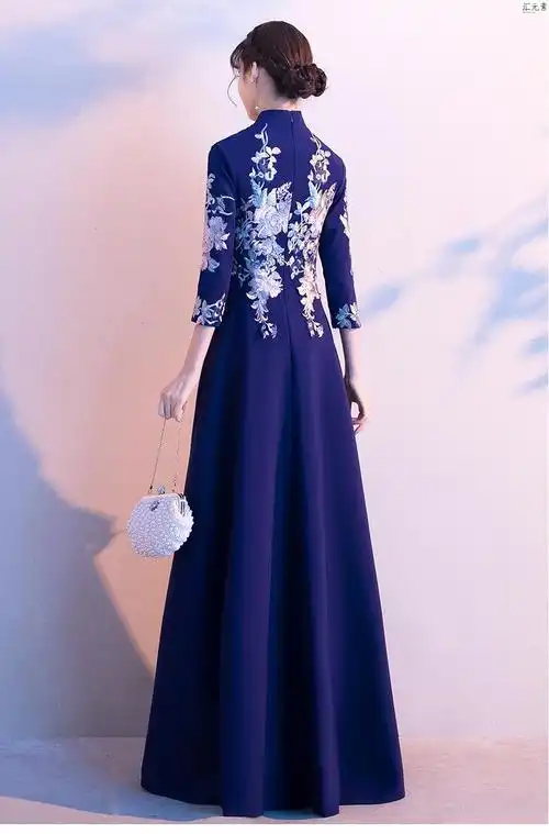 礼仪服装中国风女祺袍晚礼服女2020新款宴会主持人中式秋冬年会礼服