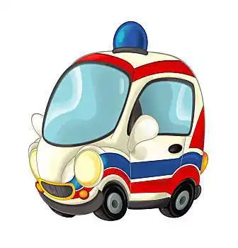 卡通,高兴,有趣,救护车,看,汽车,隔绝,插画,孩子