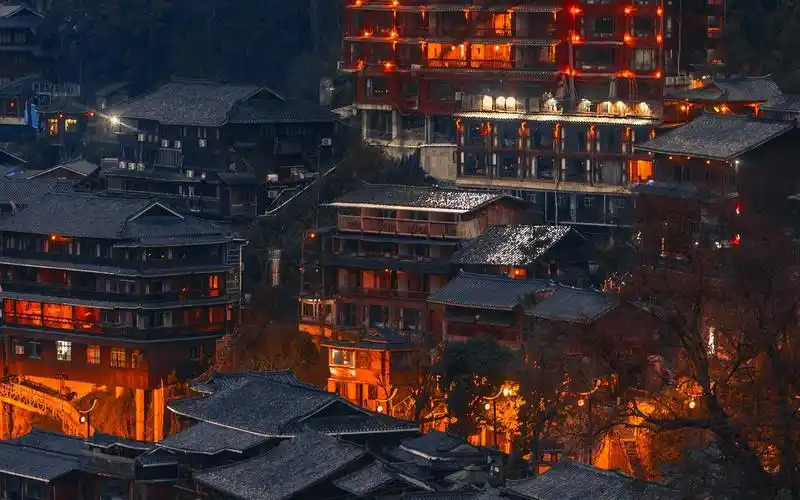 西江苗寨绝美夜景古风图片唯美风景壁纸