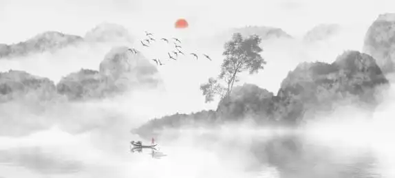 手绘中国风意境写意山水风景画