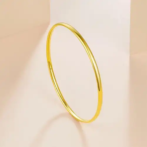 周六福zhouliufu黄金手镯女款3d硬金足金简约百搭定价光面素金细圈