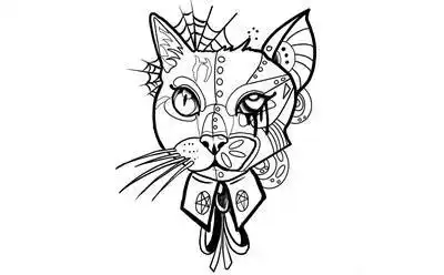 34张猫纹身手稿线条简单图案