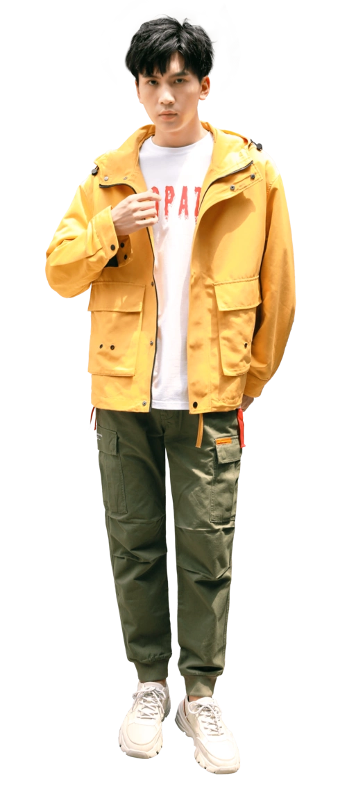 秋装黄色运动夹克男帅气时尚男模特男生