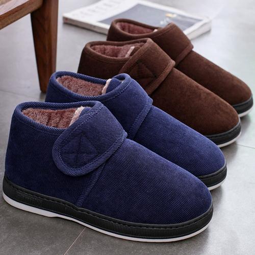 女冬男款冬季中年老人棉鞋厚底居家防滑加绒棉拖鞋包跟老年保暖鞋