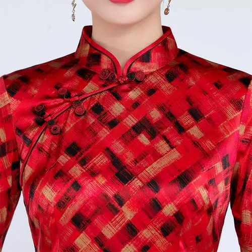 钱塘佳人玲珑秋季长袖旗袍真丝桑蚕丝高端祺袍女气质优雅复古时尚