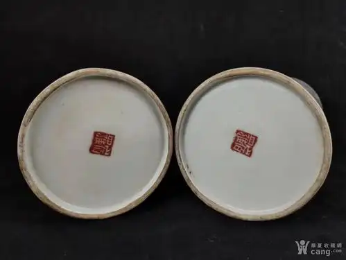 民国时期罗宿氏"天赐麟儿"粉彩帽筒一对,完整无磕冲丶底款清晰丶画工