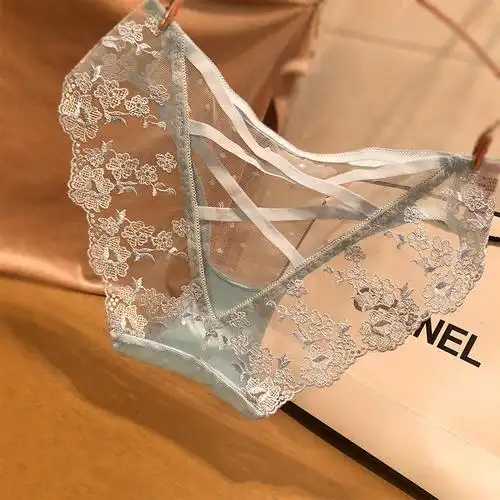 suntek性感蕾丝女士内裤诱惑透明透视刺绣花朵包臀内裤女轻薄网纱