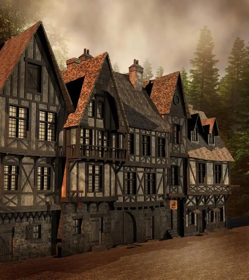 中世纪街,在古老的中世纪小镇街