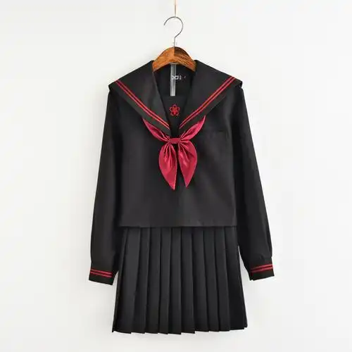 日系jk制服长袖刺绣赤二本软妹服不良黑色水手服学生装中间服套装