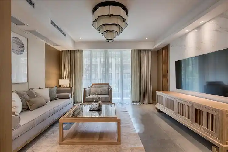 新中式风格的居住空间室内实景图