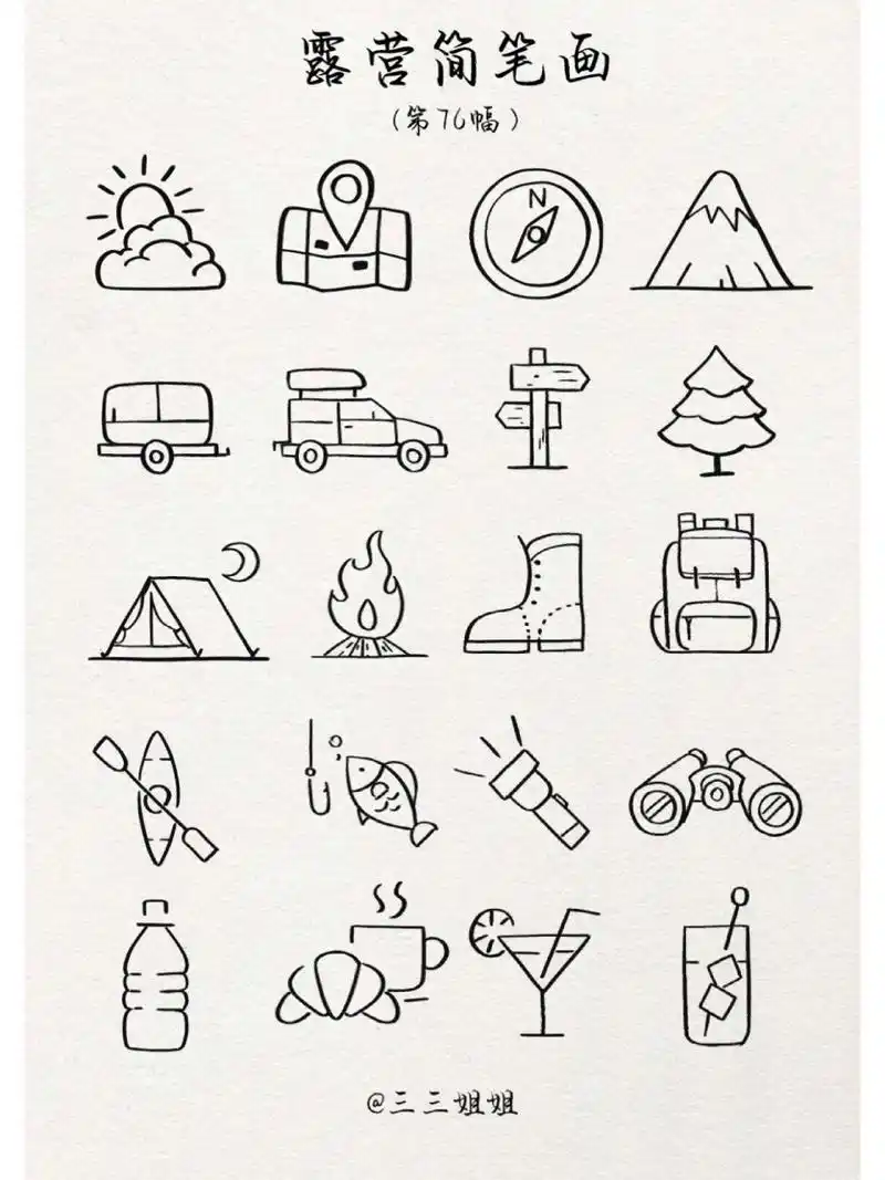 露营主题简笔画|第76幅 最近露营很火哦 春天到了 又可以出去搭帐篷啦