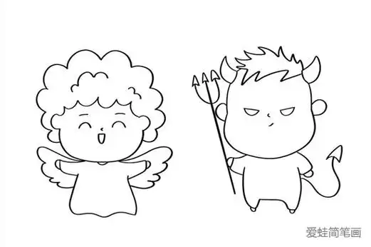 天使与恶魔怎么画--简笔画大全