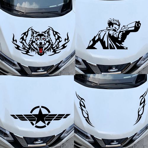 狼图腾狼头霸气车身贴纸火焰划痕五角星装饰时尚创意机盖车贴
