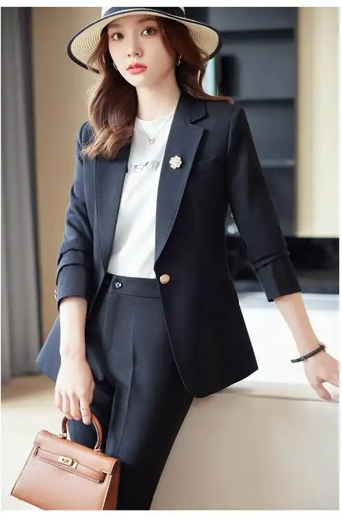 2023秋冬新款女装职业装休套小西服修身百搭上班白领套装 - 17网