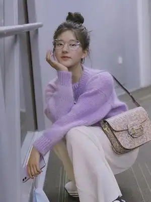 我喜欢你赵露思同款衣服香芋紫色小猫内搭毛线衣针织衫女秋冬宽松