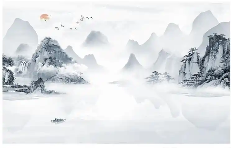 墙绘素材丨 新中式山水画—轻灵之美