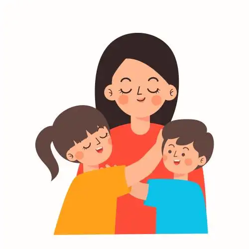 年轻妈妈和一双儿女矢量插画