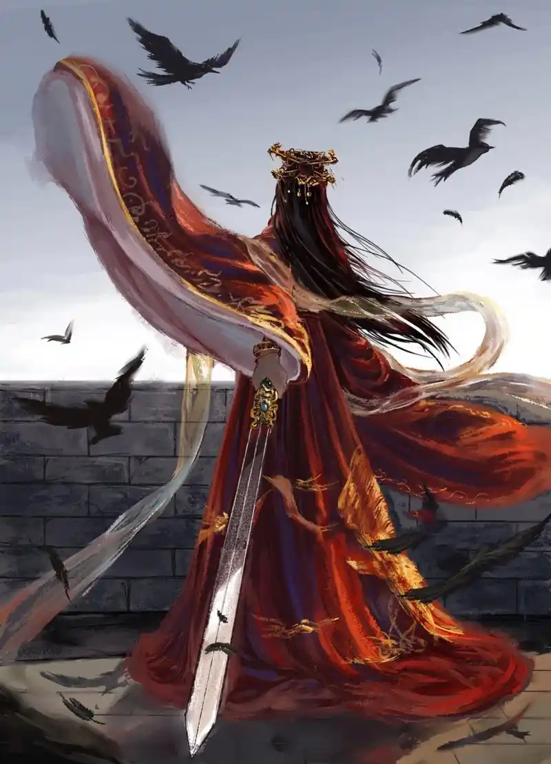 古风女背影嫁衣侠客手绘插画练习国风 在京剧头像画完之后,真的觉得