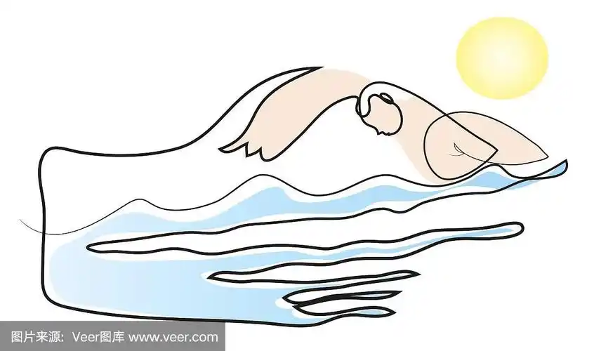 一个在海里游泳的人的连续线描.