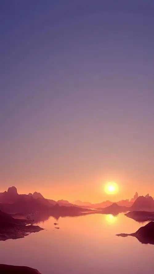 夕阳西下山脉绵延守候落日余晖