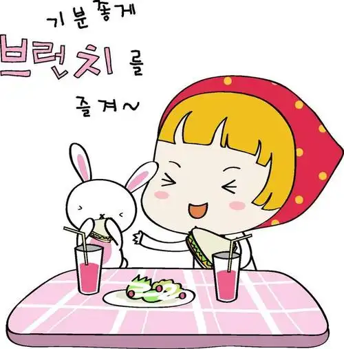 吃面包的小女孩和小白兔