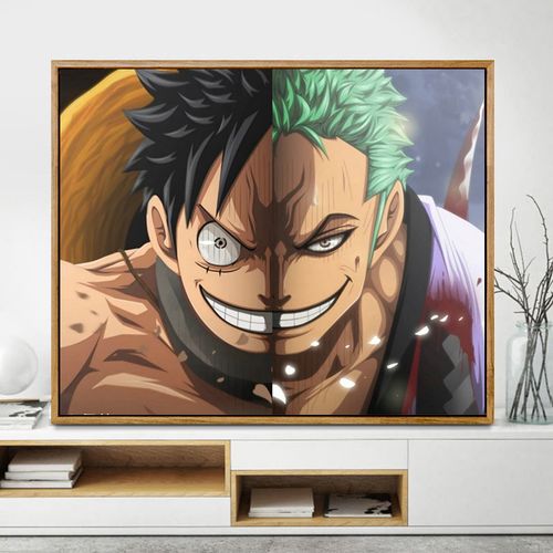 海贼王路飞索隆半边脸diy数字油画 手绘填色动漫画 丙烯油彩画