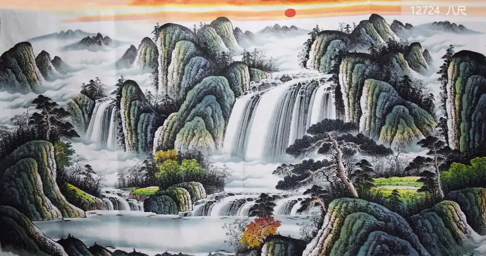 李老师2大八尺山水_聚宝盆_秋景_山水_国画_装饰作品_园圆堂