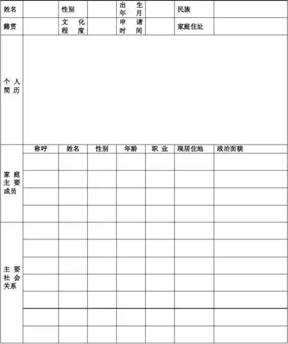 入党申请个人简历表