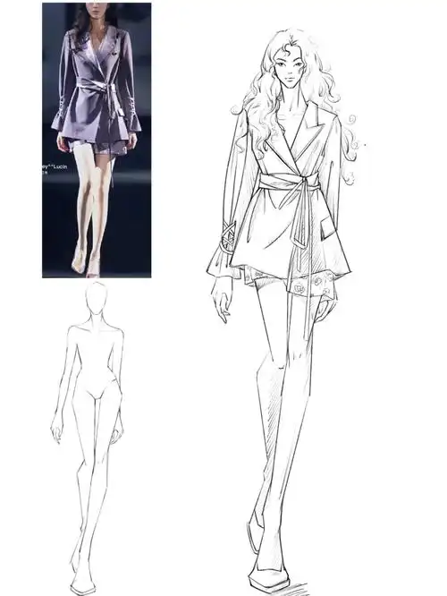 服装设计职业女西装效果图线稿