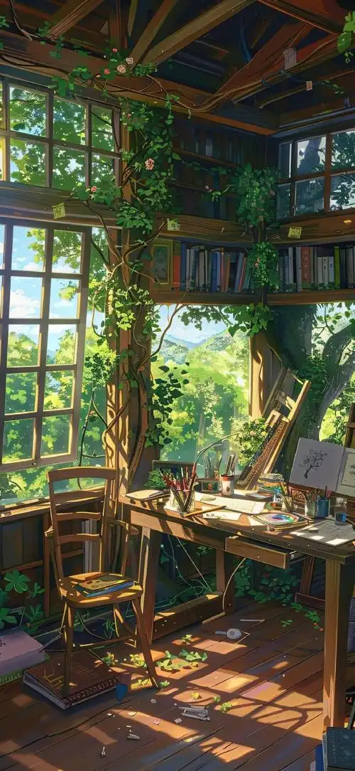 你的壁纸该换了##卡通动漫##二次元##动漫场景##ai绘画##书房