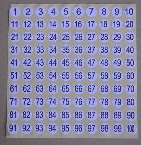 1-100数字号码贴纸 衣服鞋袜尺码标签 圆形序号编号工号不干胶标签