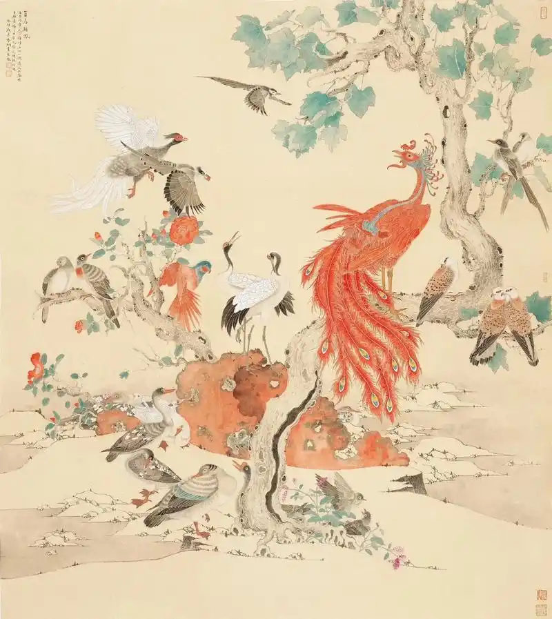 百鸟朝凤万邦来朝#工笔画 #原创国风 #中 - 抖音