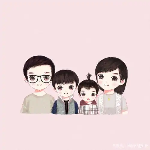 家庭头像设计,一家四人亲子头像,创意手绘头像