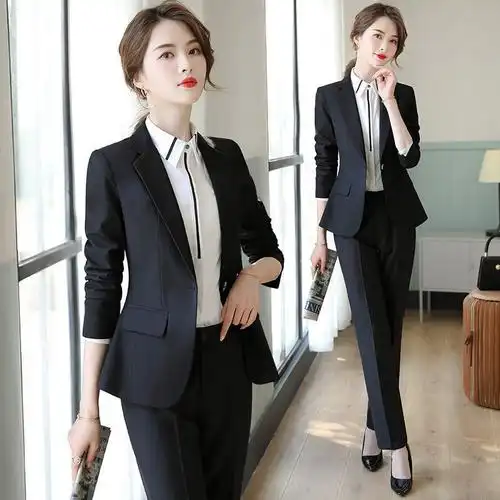职业西装套装女黑色2021秋冬新款韩版长袖高级商务正装西服工作服