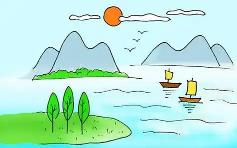 简笔画山水风景画彩色