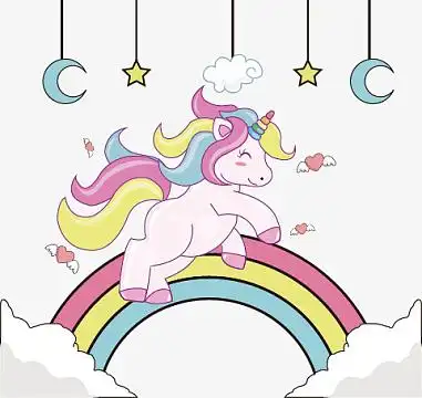 梦幻独角兽彩虹元素(1200x1100)png手绘卡通独角兽生日祝福图案(563x