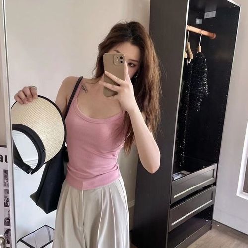 夏季气质新款简约吊带粉色小上衣韩版港味时尚修身无袖背心ins潮