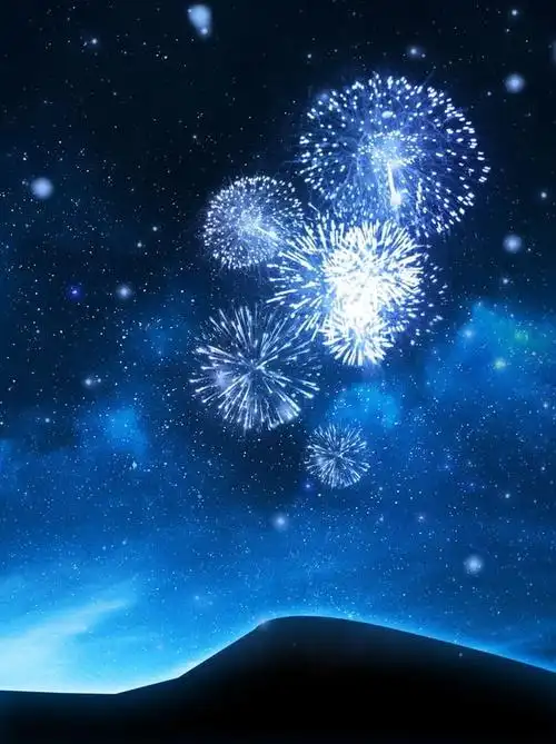 蓝色唯美浪漫烟花夜空背景